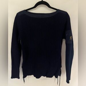 Lauren Ralph Lauren Nautical Navy Women’s Ribbed Sweater Boat Neckline Size L
